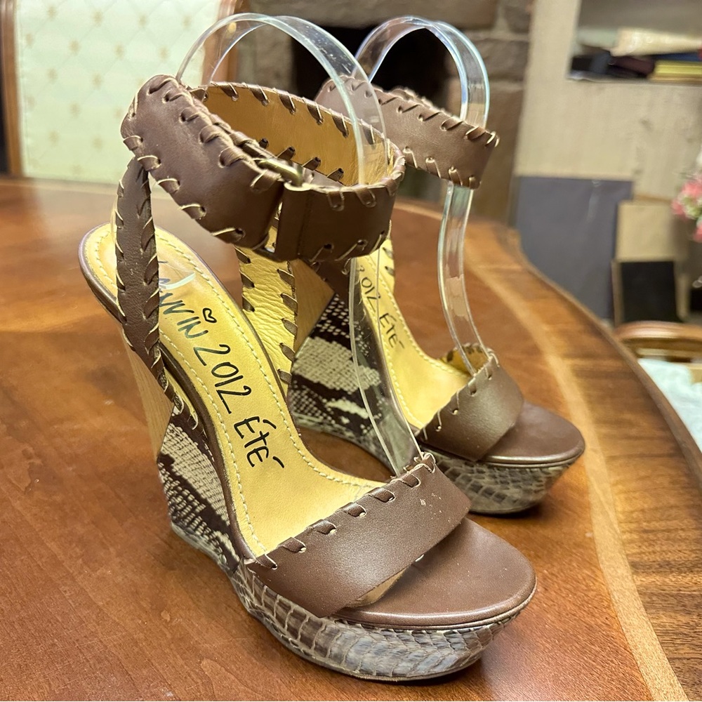 Lanvin Brown Wedge Sandals with Snakeskin Platform